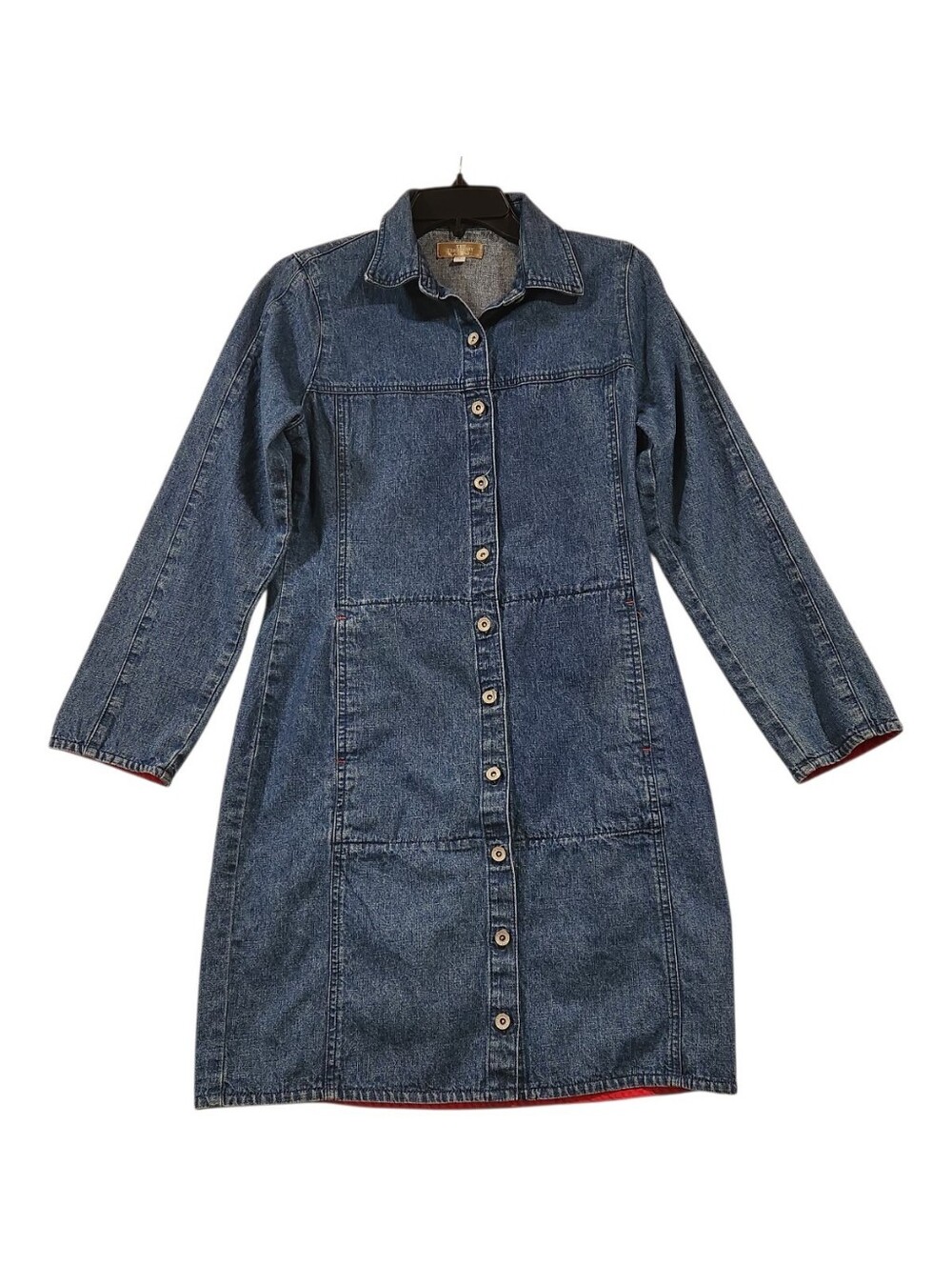 Vtg Territory Ahead Blue Denim Button Front Midi Shirt Dress Pockets  Sz 8
